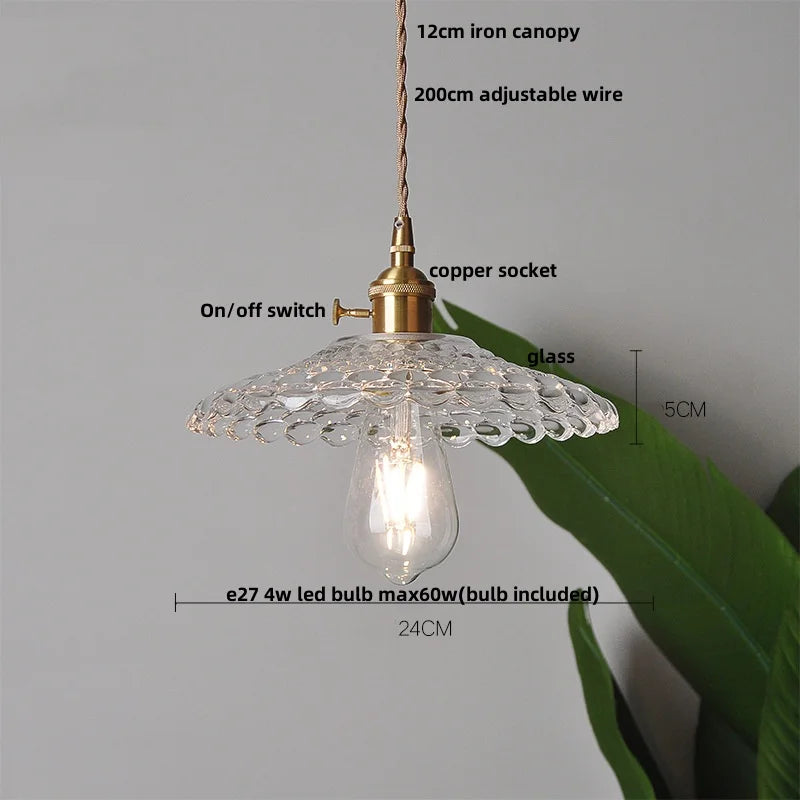 DecorBites™ Clear Leaf Glass LED Pendant Copper Switch Kitchen Dining Room Light