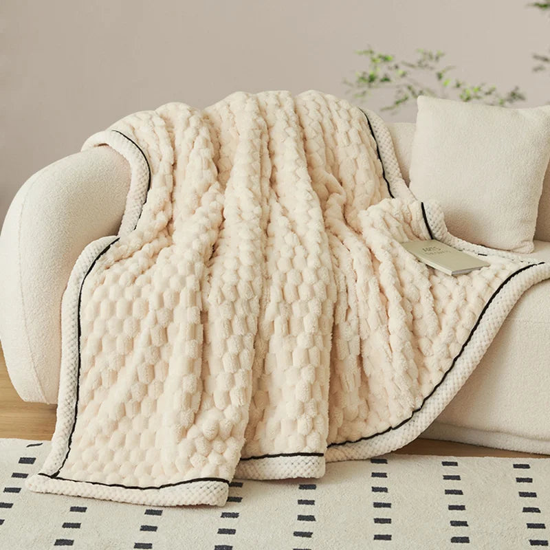 DecorBites™ Double-Layer Coral Fleece Blanket: Super Soft Queen King Quilt for Winter