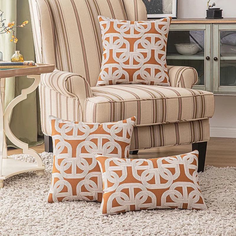 DecorBites™ Brown Coffee Geometric Jacquard Cushion Cover: High Precision & Light Luxury Modern Pillow Case for Home Decor