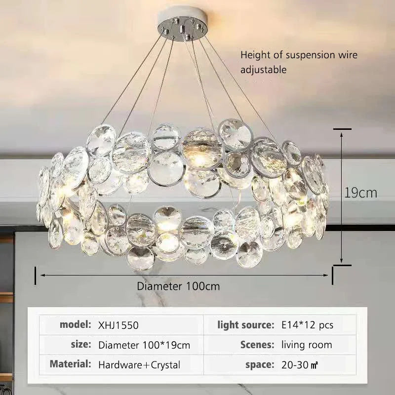 DecorBites™ Crystal LED Chandelier: Modern Nordic Style Luxury Pendant Light for Living, Bedroom, Dining Room