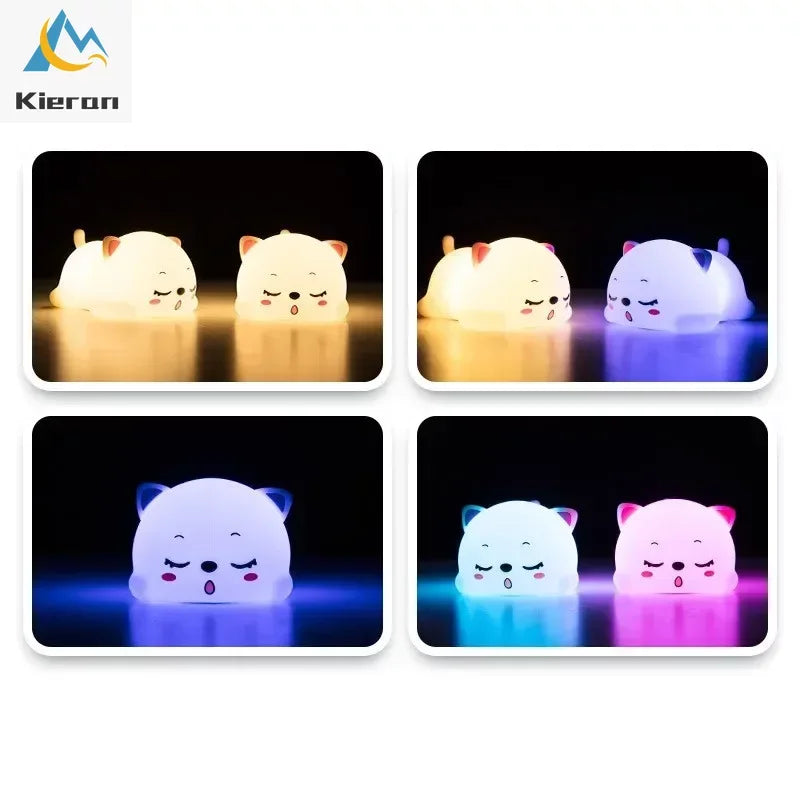DecorBites™ Cat Silicone LED Night Light with Remote, Rechargeable, Touch Sensor