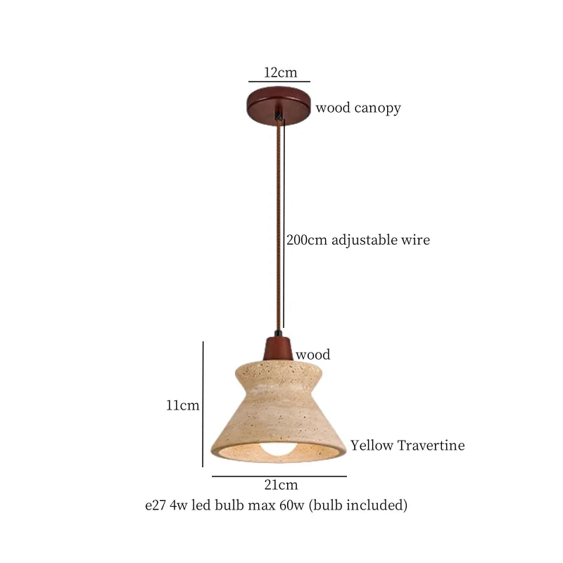 DecorBites™ Japanese Stone LED Pendant Lamps Yellow Travertine Wabi Sabi Hanging Light