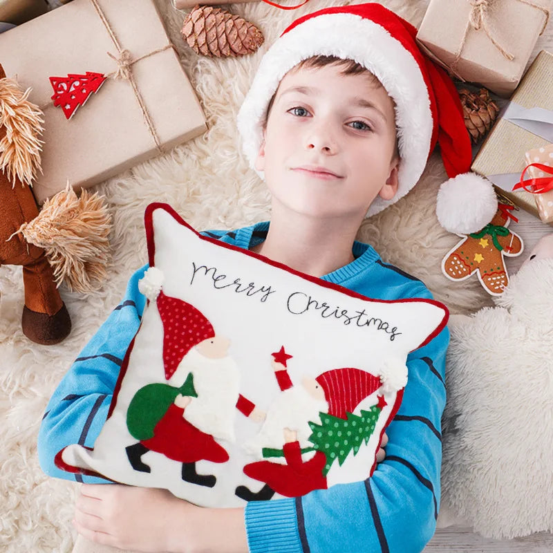 DecorBites™ Christmas Patchwork Embroidered Snowflake Pillow Covers 45x45 Red White Home Decor
