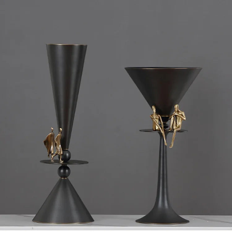 DecorBites™ Bronze Flower Vase: Metal Handicrafts Geometric Art Home Decor Bottle