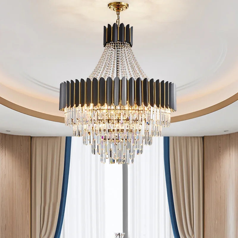 DecorBites™ Crystal Chandelier for Duplex Living: Modern Elegance for Hotel, Villa, and Home.