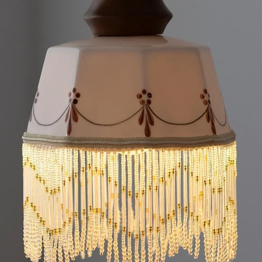 DecorBites™ Brown Wood Ceramic Tassel LED Pendant Lights for Modern Interior Lighting