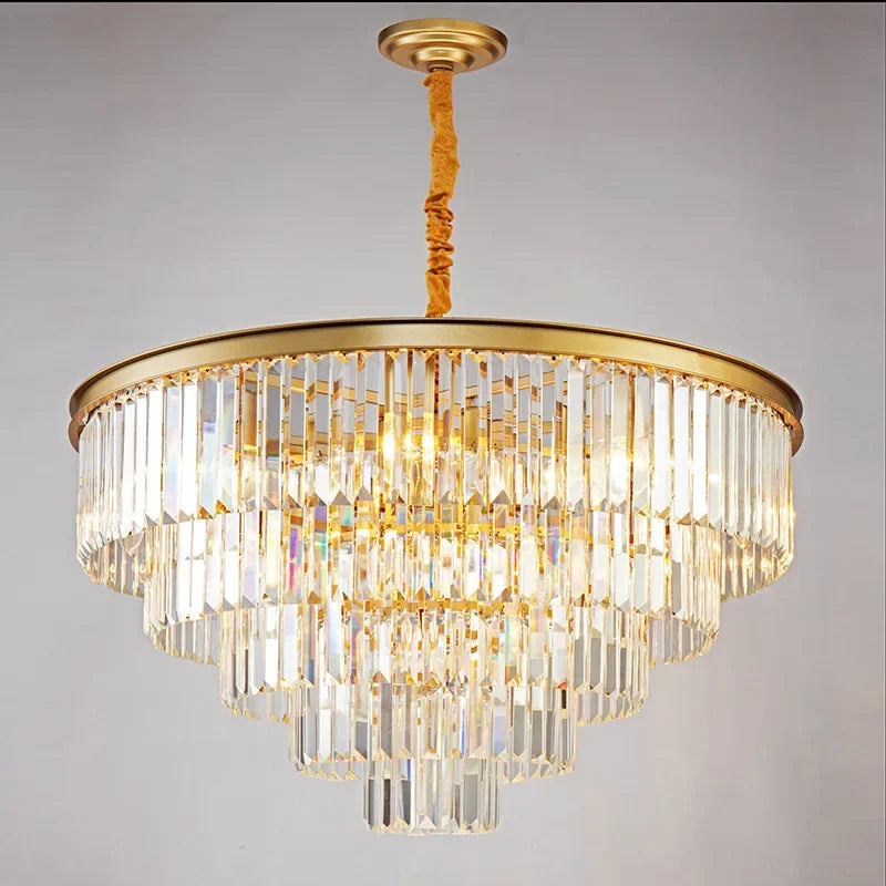 DecorBites™ Crystal Gold Black LED Chandelier - Multi-Storey Modern Round Pendant Lamp