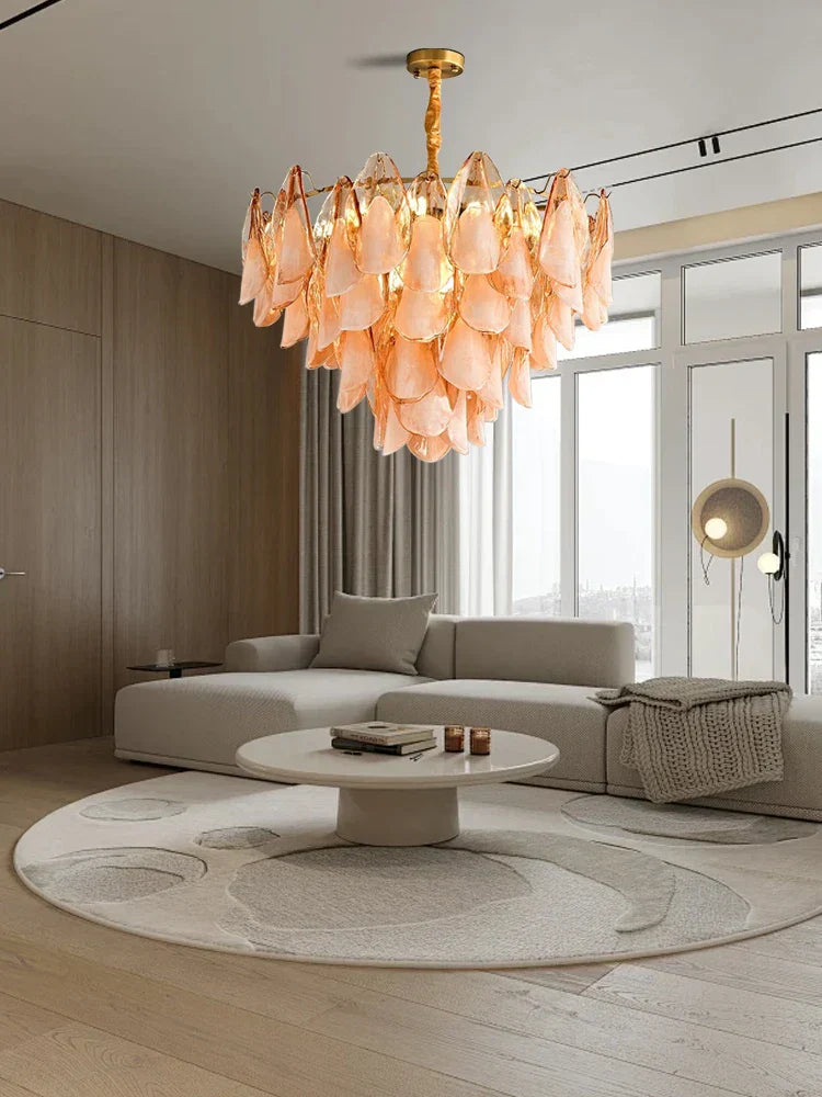 DecorBites™ Amber Glass Chandelier: Dimmable Luxury Light Fixture for Living Room Hall
