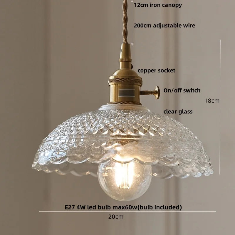 DecorBites™ Green Glass LED Pendant Lamp | Modern Nordic Wood Walnut | Brass Knob Switch | Hanging Light