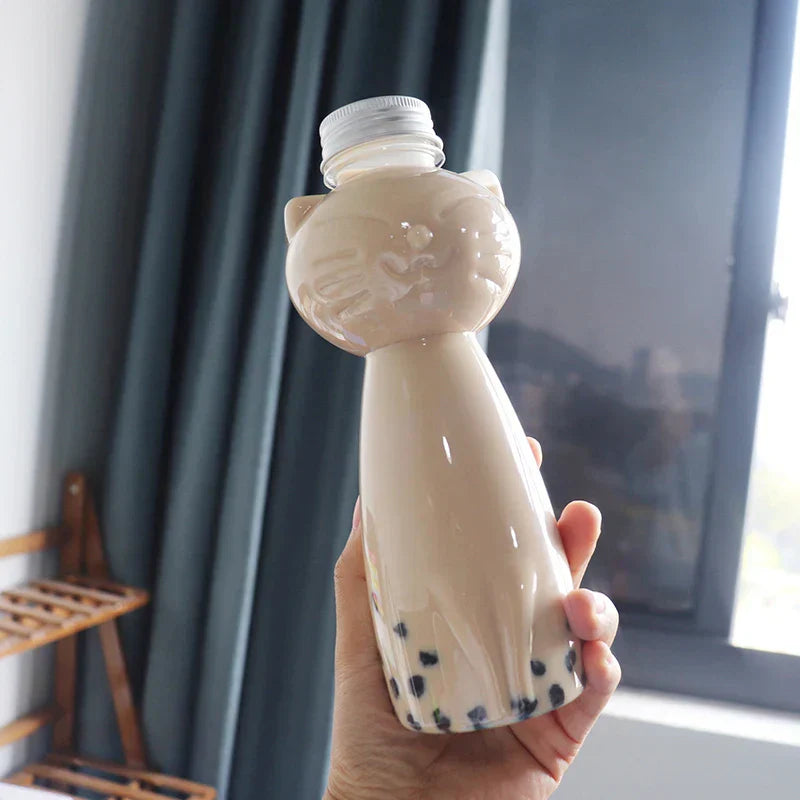 DecorBites™ Cute Cat Beverage Bottle for Milk Tea Coffee Juice Portable Drinking Cup