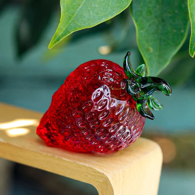 DecorBites™ Glass Red Strawberry Figurine Crystal Fruit Miniature Ornament Decor