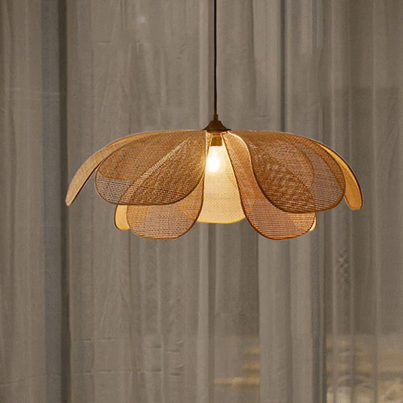 DecorBites™ Japanese Wicker Petal Chandelier for Tea House Dining, Parlor, Restaurant
