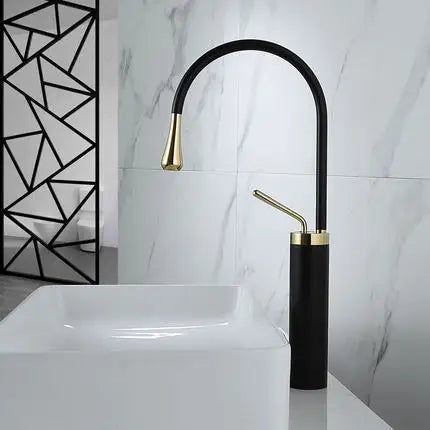 DecorBites™ Brushed Gold/Black/White Basin Faucet with Single Handle Swivel Sink Water Crane
