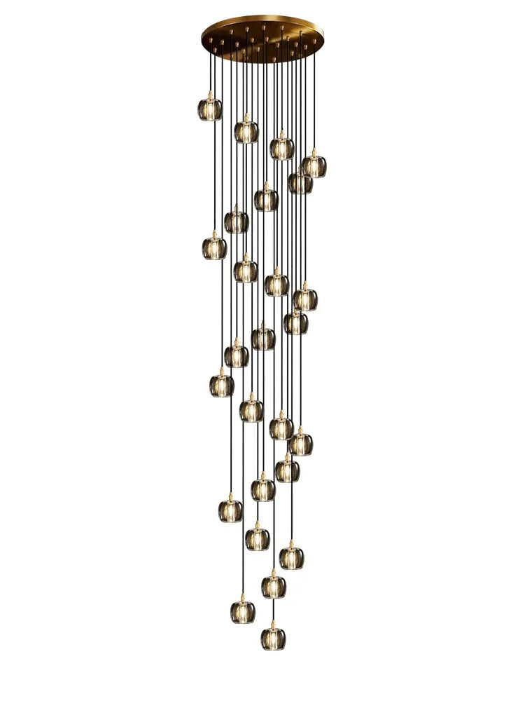 DecorBites™ Black & Gold Crystal Chandelier LED Pendant Light Fixture Loft Staircase Lighting