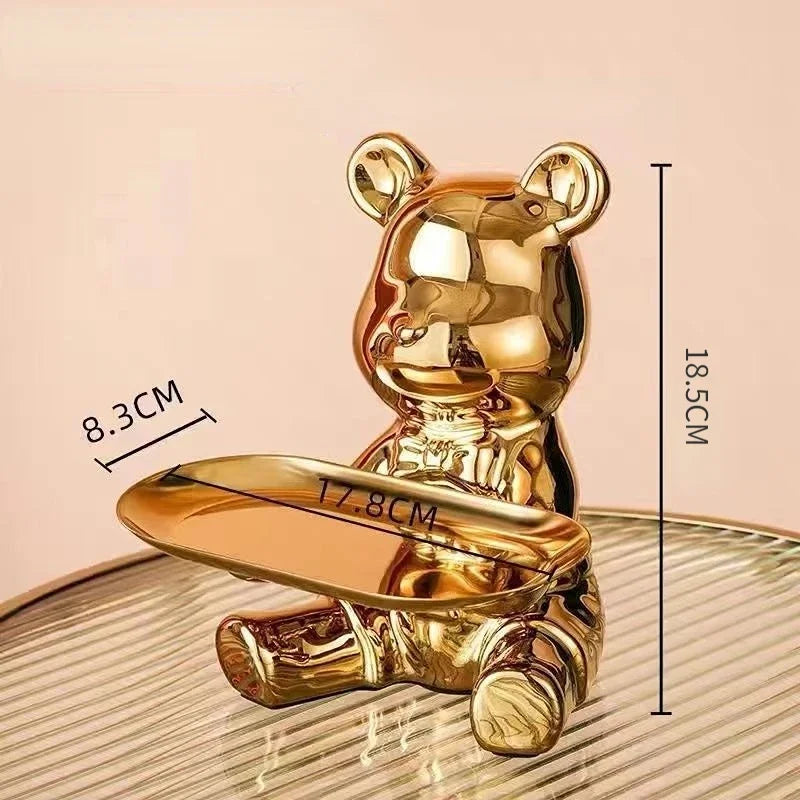 DecorBites™ Bear Doll Storage Tray Piggy Bank Snacks Makeup Key Holder Home Decor Accessory