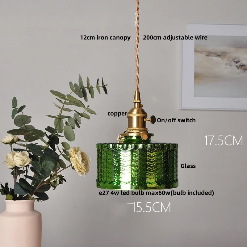 DecorBites™ Green Glass LED Pendant Light: Nordic Modern Hanging Lamp for Bedroom Dining Room