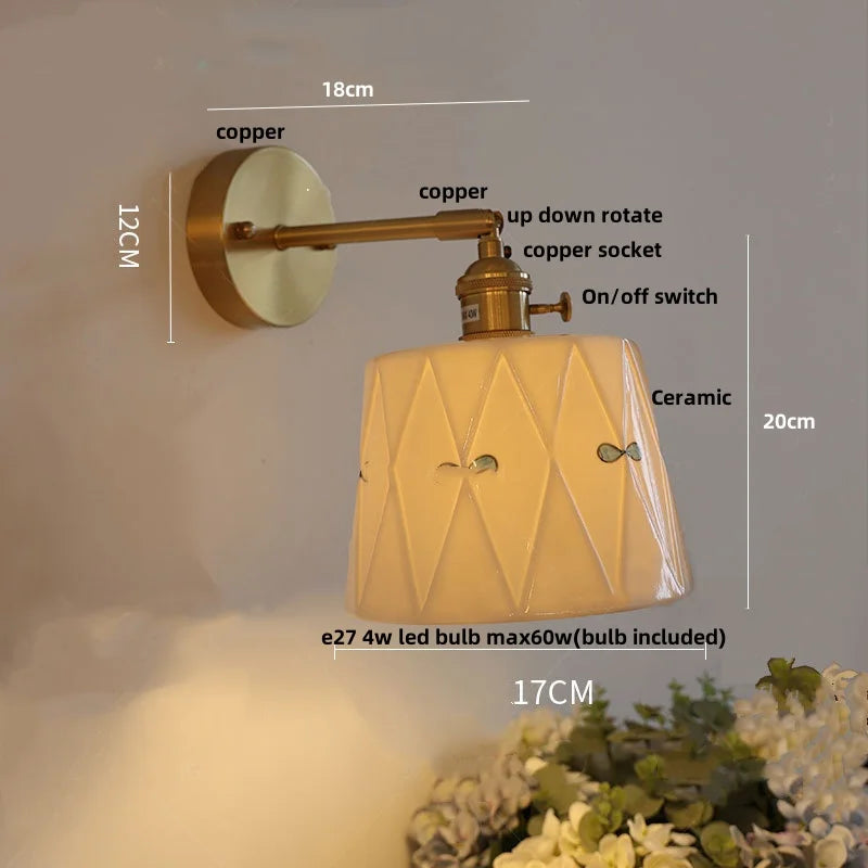 DecorBites™ Ceramic Copper Wall Light Fixture with Pull Chain Switch, E27 LED, Modern Nordic Design