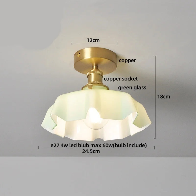 DecorBites™ Wood Copper LED Ceiling Light Amber Glass Plafond Lamp