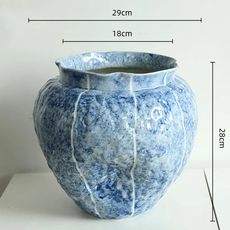 DecorBites™ Blue Ceramic Vase Hydroponic Terrarium Flowerpot Decoration Home Flower Vase