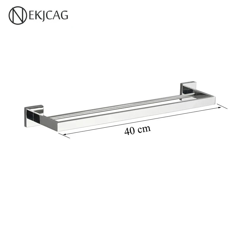DecorBites™ Black Bathroom Set: Towel Holder, Paper Holder, Gold Rod, Robe Hook - Stainless Steel Accessories