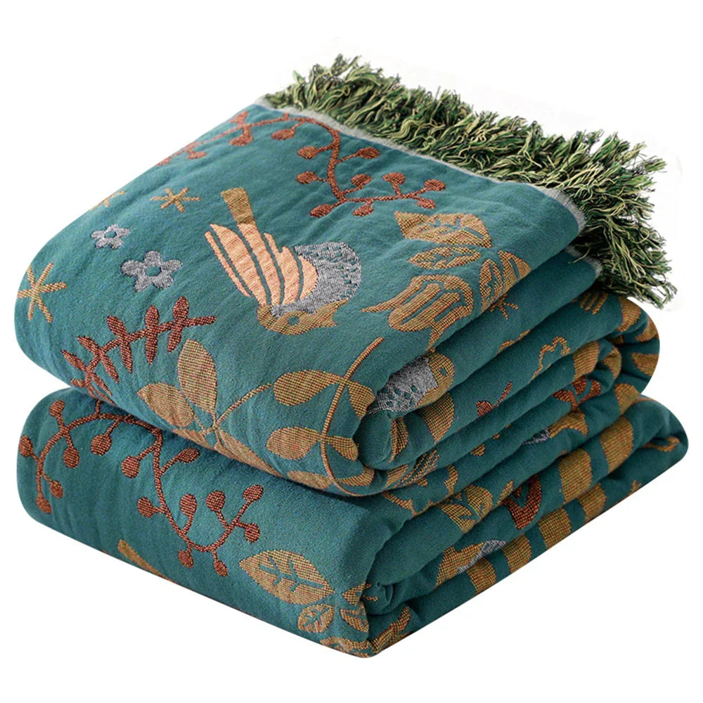 DecorBites™ Birds Jacquard Cotton Gauze Sofa Cover - Non-Slip Blanket for All Seasons