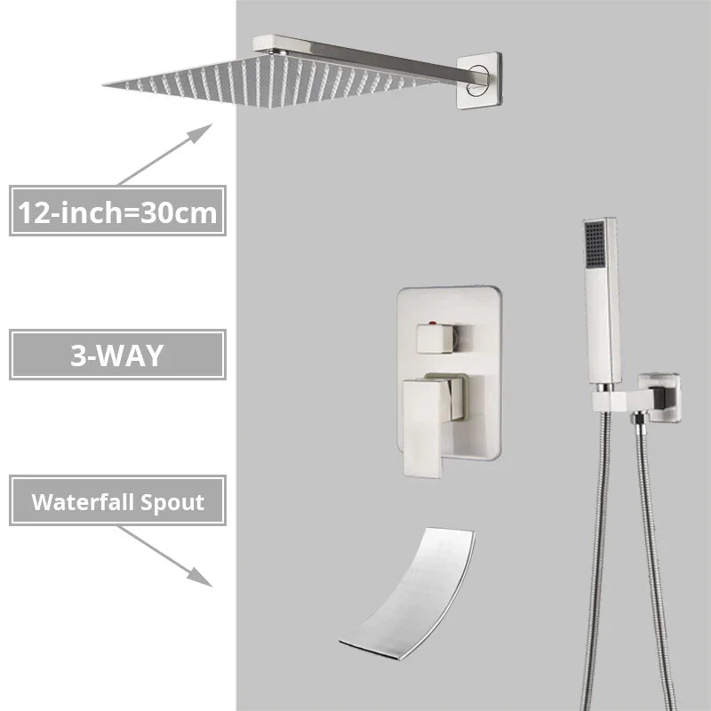 DecorBites™ Brushed Nickel Shower System with Rain Shower Head for Wall Mounted Bathroom