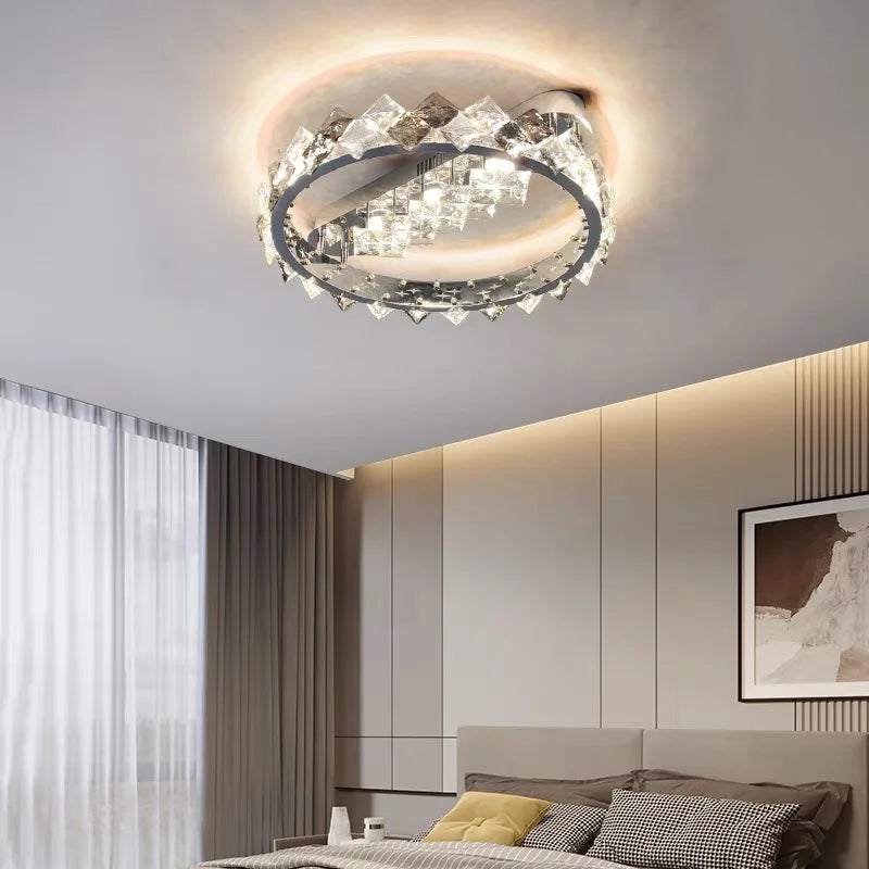 DecorBites™ Crystal Ceiling Light: Modern Luxury Stainless Steel Dimmable Fixture for Living & Dining Room