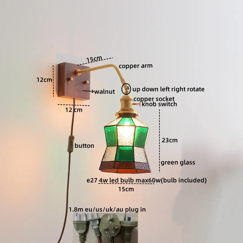 DecorBites™ Amber Glass LED Wall Sconce Pull Chain Switch.
