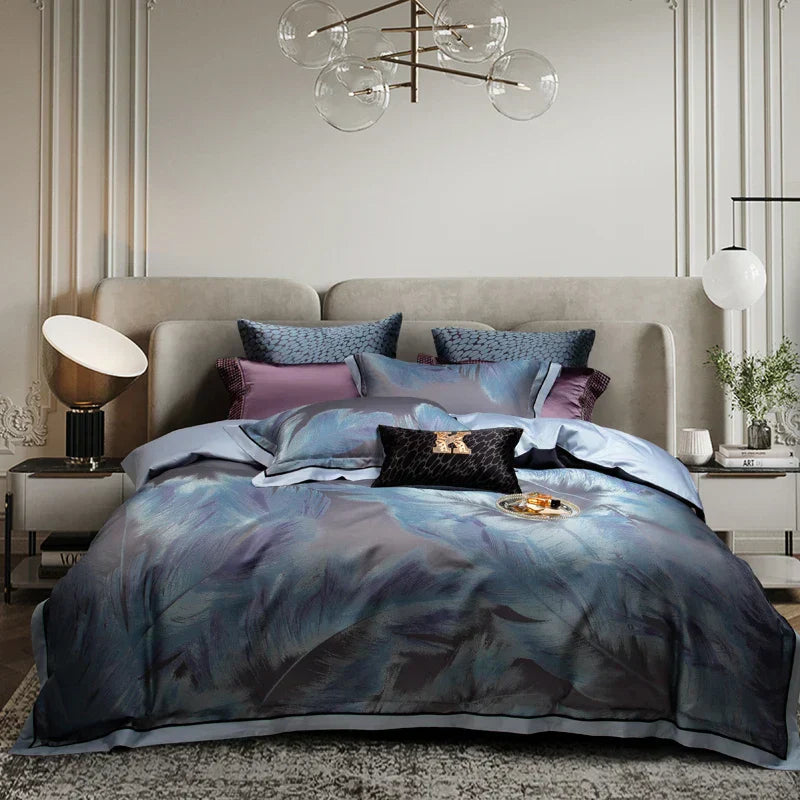 DecorBites™ 1500TC Jacquard Egyptian Cotton Bedding Set: Queen King Linens, Duvet Cover, Sheets
