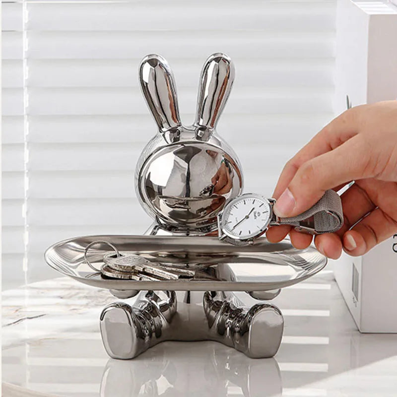 DecorBites™ Astronaut Rabbit Resin Tray: Home Office Desktop Decor & Storage