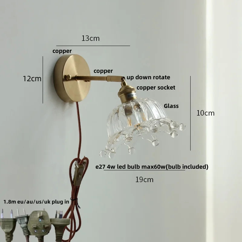 DecorBites™ Crown Glass LED Wall Lights Brass Switch Stair Fixtures