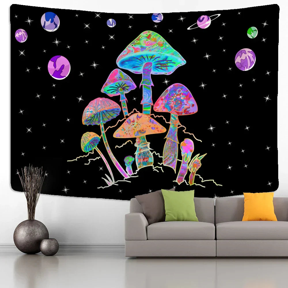 DecorBites™ Cartoon Planet Mushroom Tapestry Wall Hanging for Psychedelic Room Decor