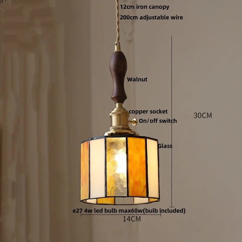 DecorBites™ Cube LED Pendant Lamp Walnut Wood Glass Hanging Lights for Restaurant and Bedroom