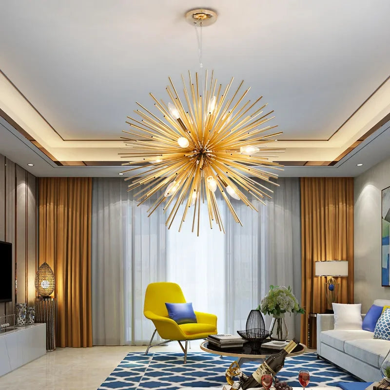 DecorBites™ Geometric Starburst Chandelier: Modern LED Ceiling Lighting for Living Room & Restaurant