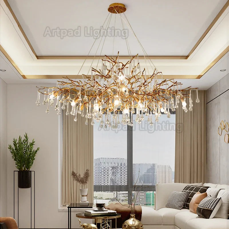 DecorBites™ Crystal LED Chandelier: Luxe Gold Lighting Fixture for Living Room & Kitchen