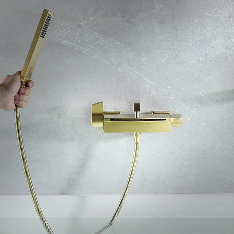DecorBites™ Brushed Gold Tub Shower Faucet Set with Waterfall Handheld Mixer
