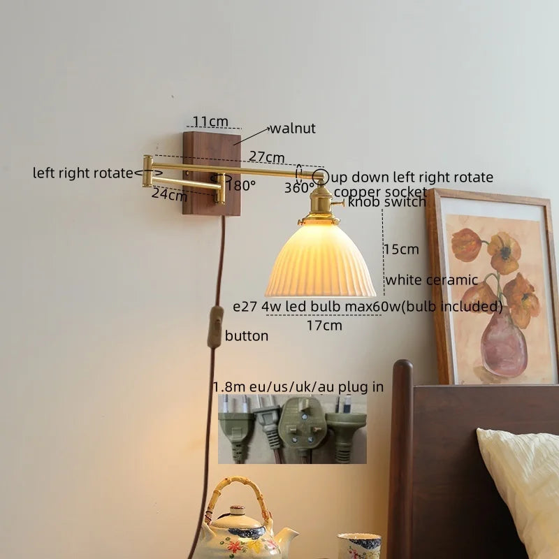 DecorBites™ Ceramic Copper LED Wall Light | Modern Bedside Lamp with Pull Chain Switch