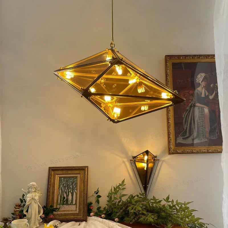 DecorBites™ Angular Diamond Glass Chandelier Ceiling Light for Home Decor