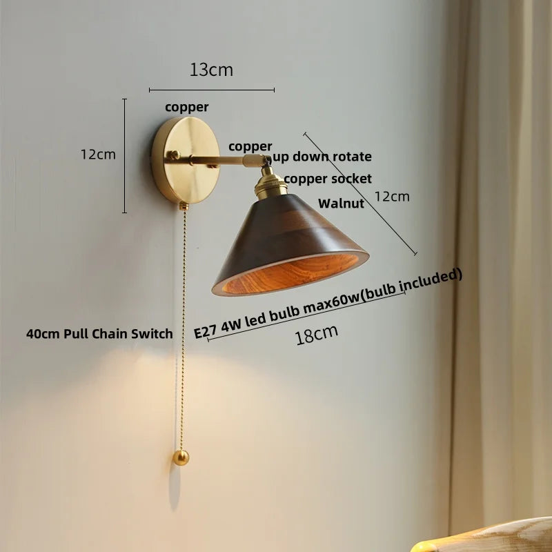 DecorBites™ LED Walnut Wood Wall Sconce with Pull Chain Switch