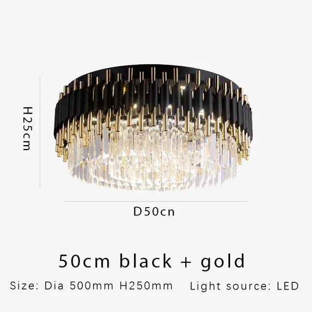 DecorBites™ Gold Black Crystal Ceiling Chandelier – Modern LED Round Kitchen Pendant Lamps