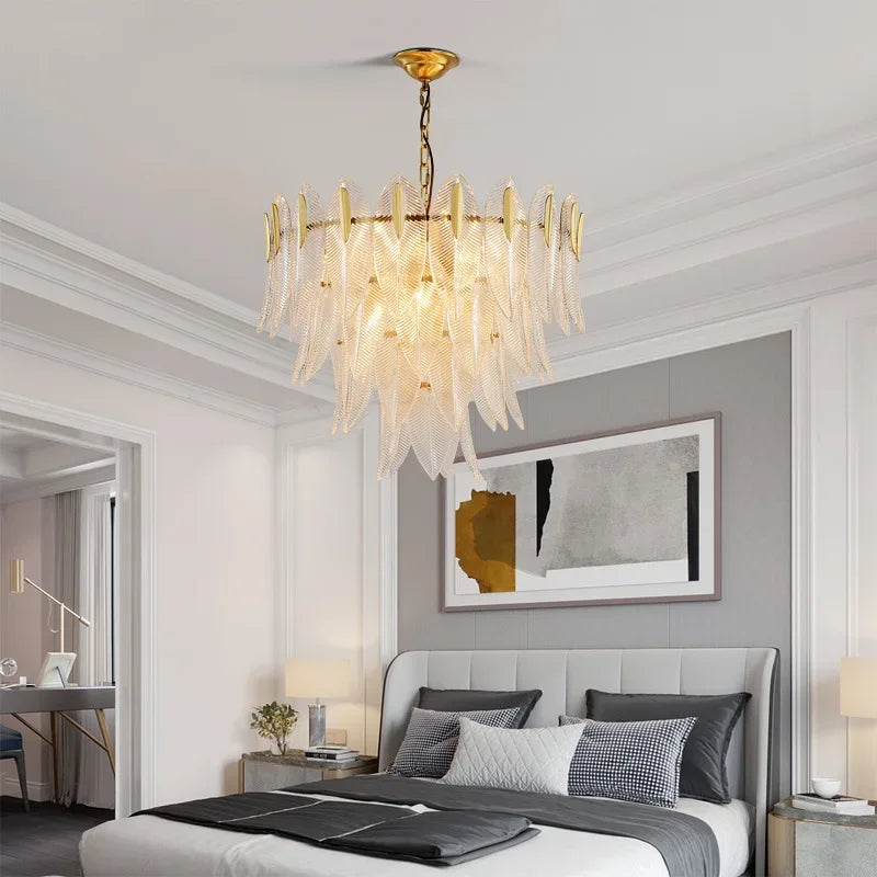 DecorBites™ Glass Leaf Luxury Chandelier LED Pendant Lights for Modern Living Room