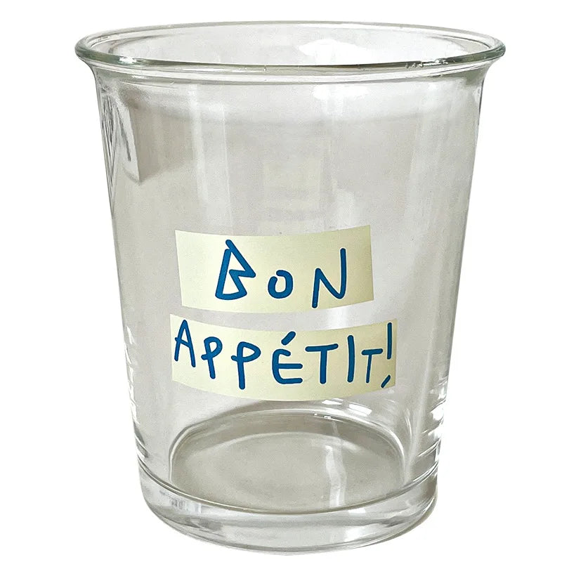 DecorBites™ 320ml Glass Tumbler Cup - French Style Bon Appetit Iced Coffee Juice Water Glass
