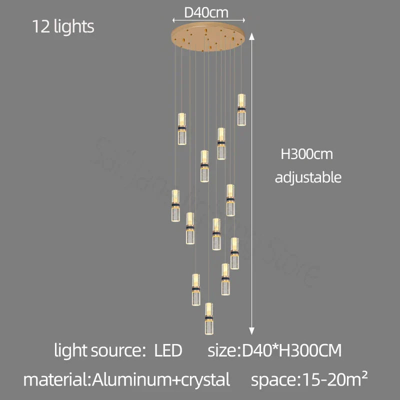 DecorBites™ Crystal Columnar Chandelier for Stairway, Bubble Design for Home, Restaurant, or Bar