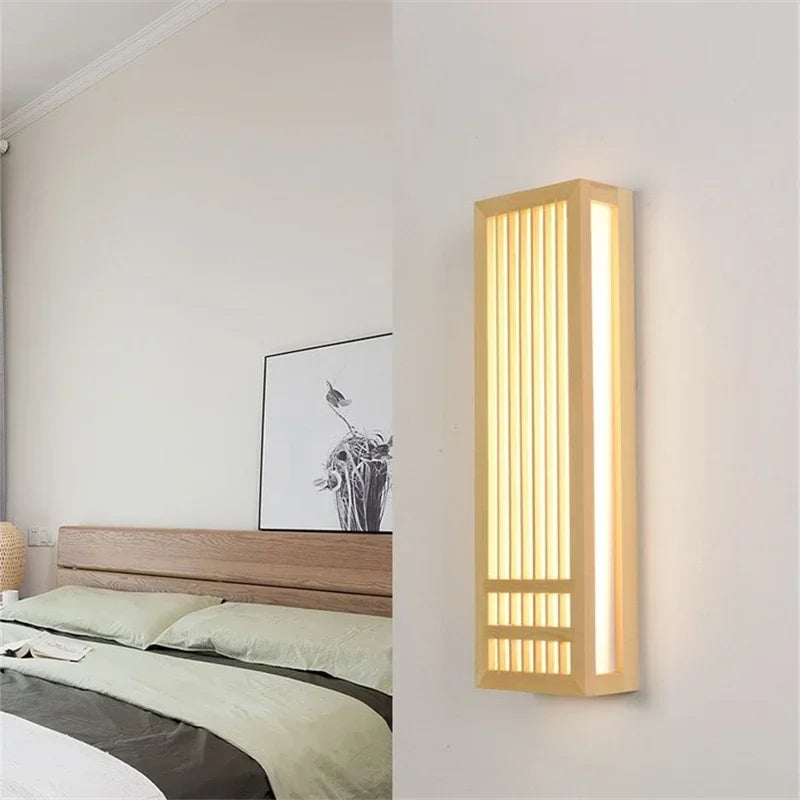 DecorBites™ LED Wood Wall Lamp Acrylic Rectangular Bedside Light for Living Room