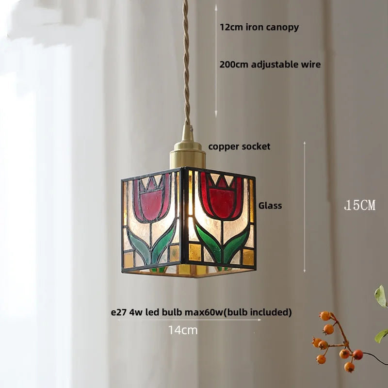 DecorBites™ Colorful Glass Magic Cube LED Pendant Lights Tiffany Style Wood Hang Lamp
