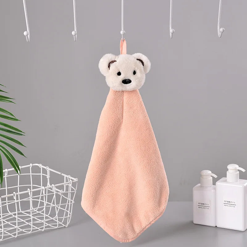 DecorBites™ Cartoon Bear Coral Velvet Hand Towel - Soft Microfiber for Kitchen & Bathroom