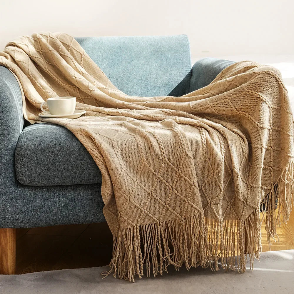 DecorBites™ Knitted Wool Blanket - Soft Nordic Throw for Sofa, Bed, or Office