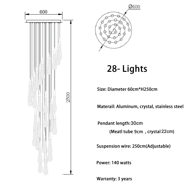 DecorBites™ Crystal Luxury Ceiling Chandelier Staircase Pendant Light for Home Decor