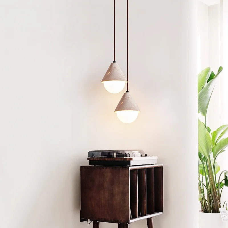 DecorBites™ Creative Stone LED Pendant Light Yellow Travertine Nordic Minimalism Hanging Lamp