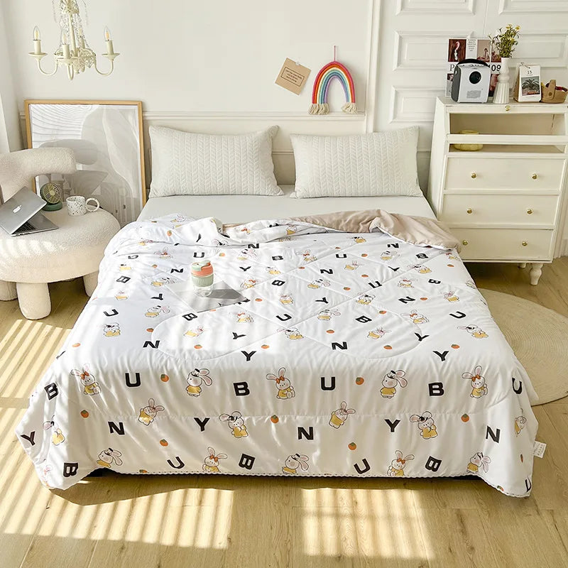 DecorBites™ Cartoon Print Quilted Double Blanket for Queen Size Bed